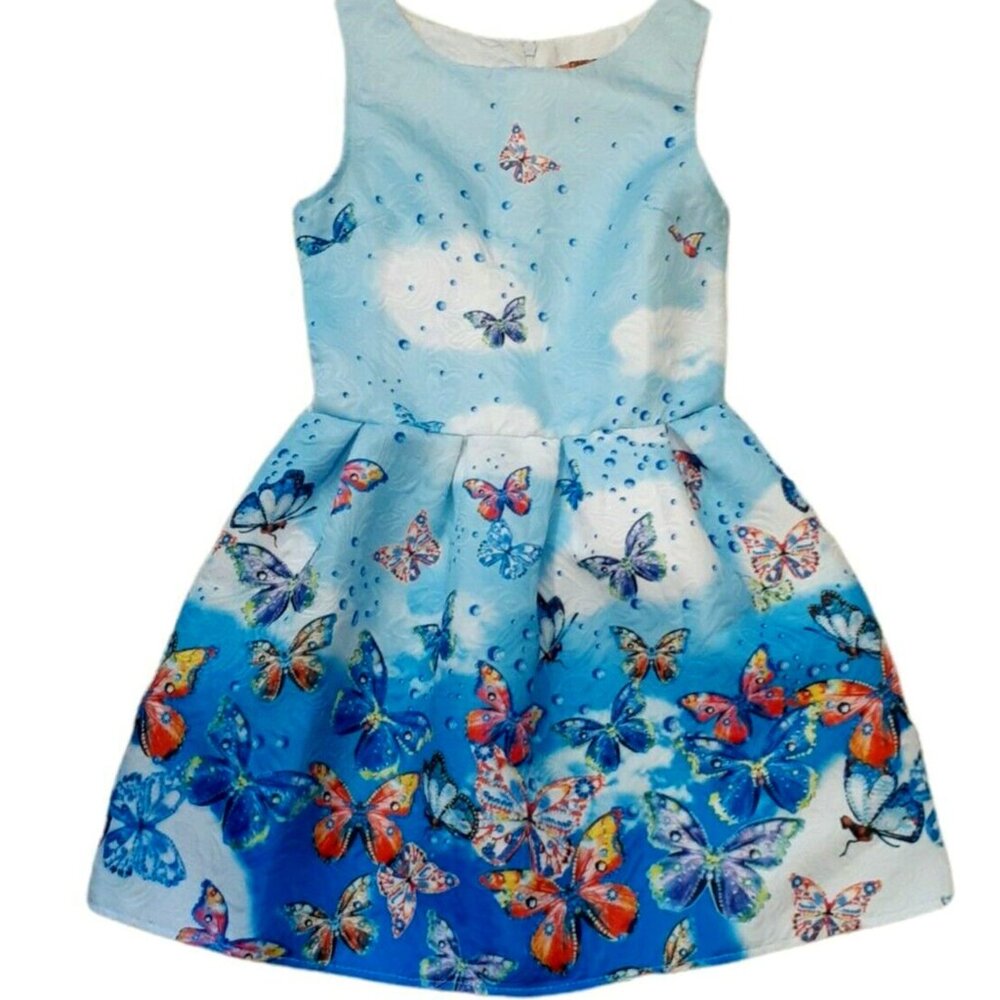DNS Box Girl Sleeveless Pleated Fit Flare Butterfly Spring Dress Size 7-8